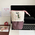 Korean style cartoon collapsible pencil case in Oxford fabric measuring 17cm by 14cm