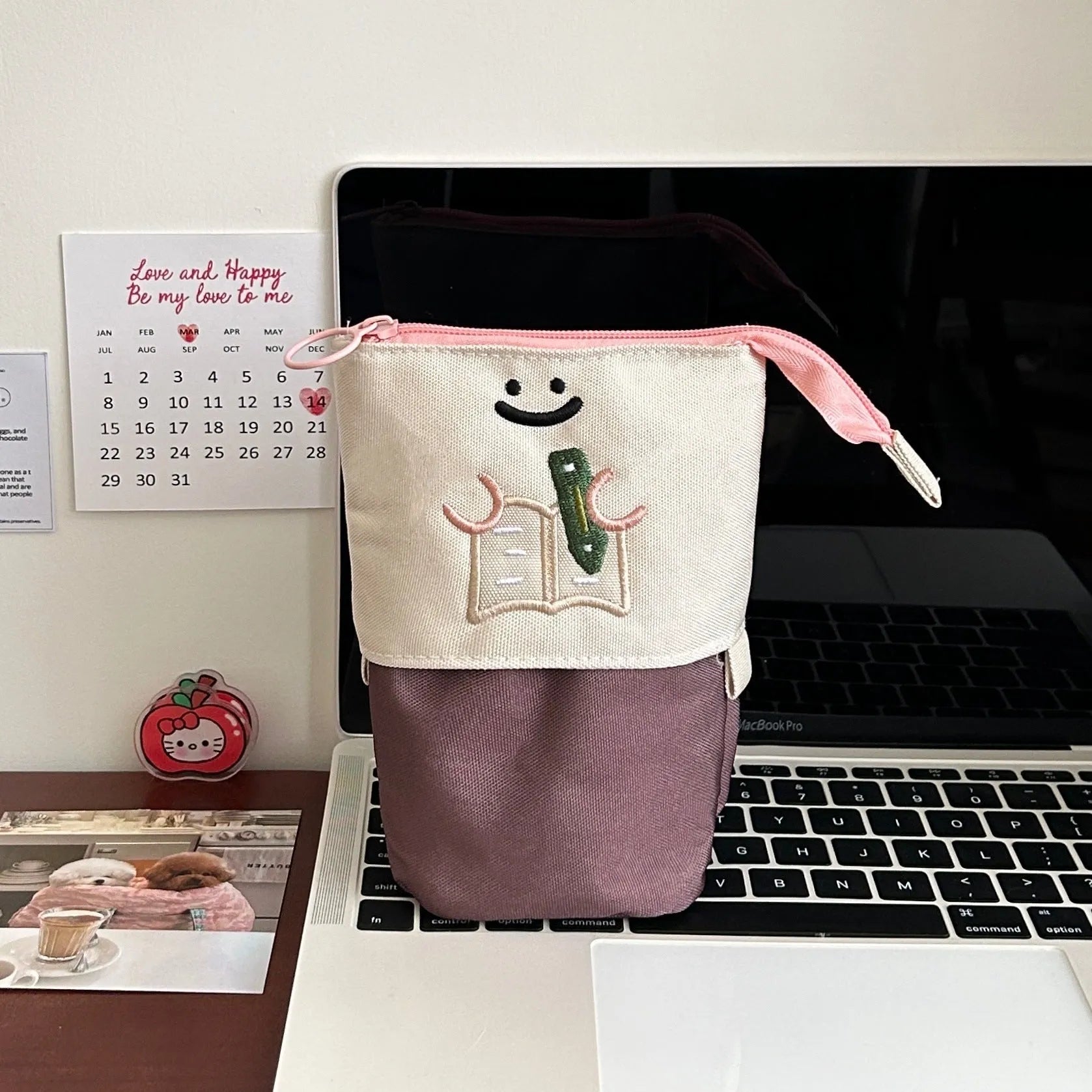 Korean style cartoon collapsible pencil case in Oxford fabric measuring 17cm by 14cm