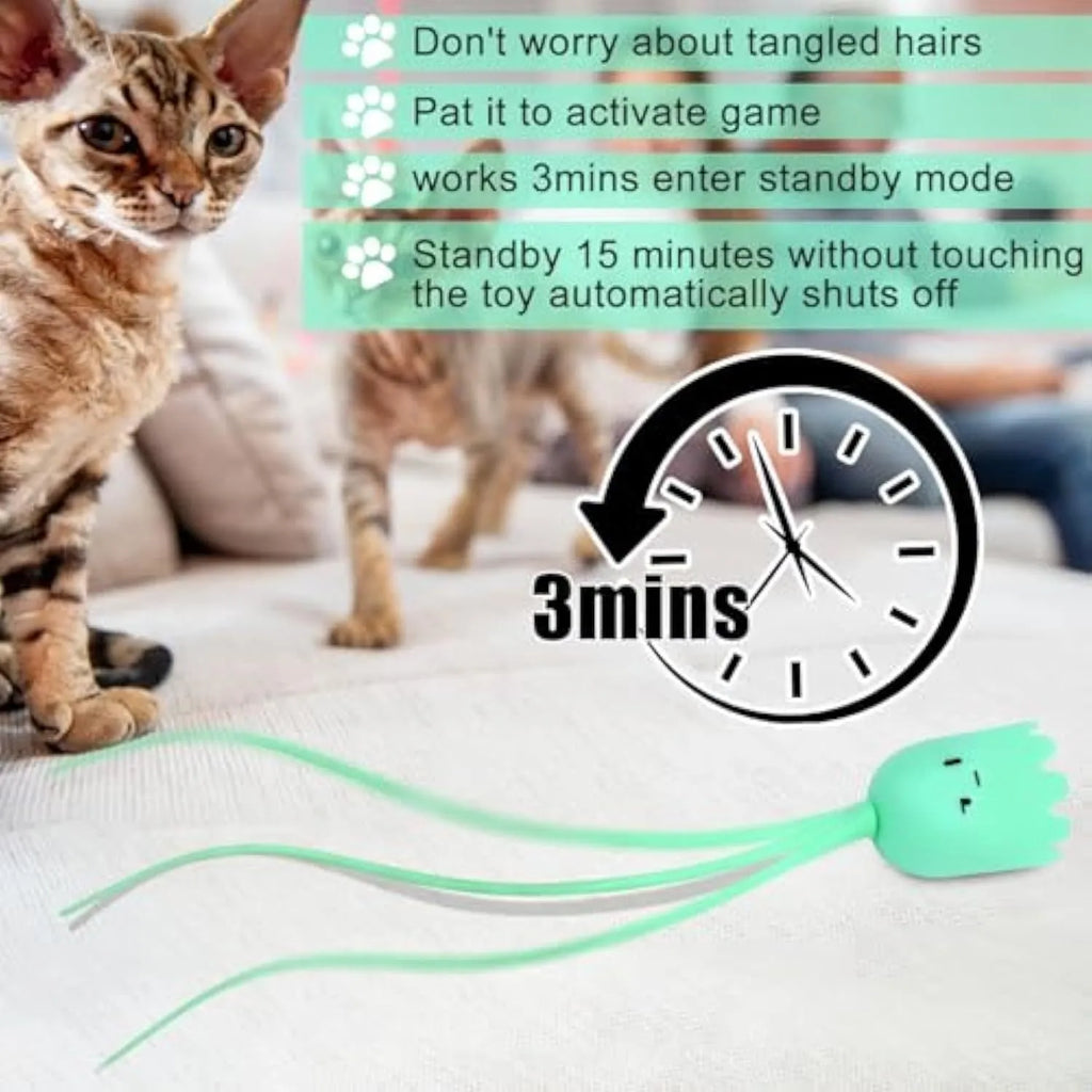 Electronic cat wand toy with swinging silicone tail for indoor cat play