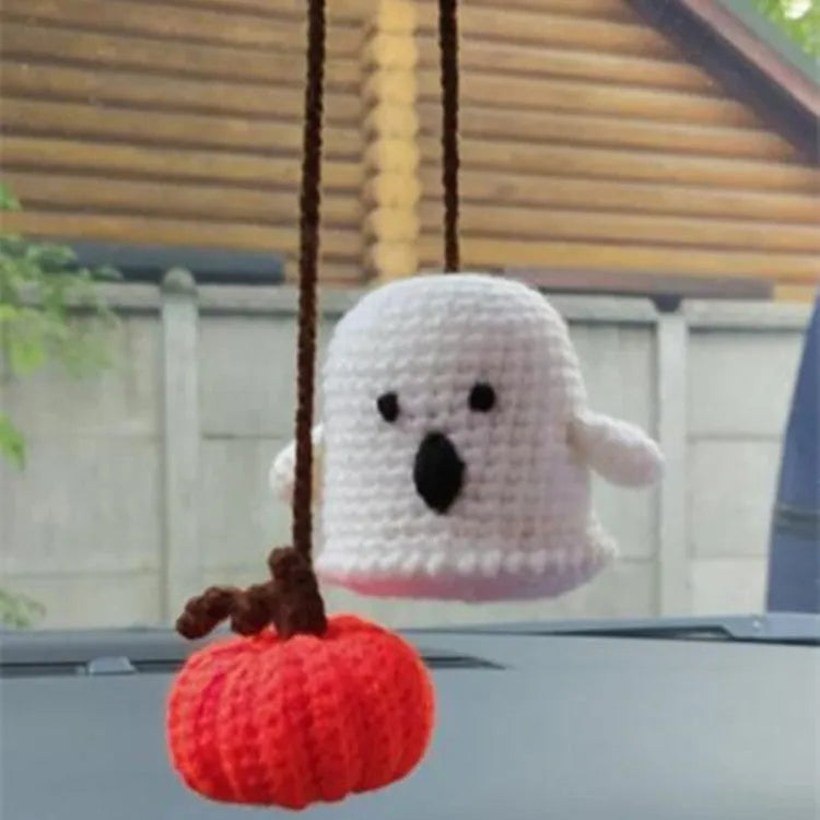 Plush hand-woven cartoon automobile hanging ornament for rear-view mirror decoration