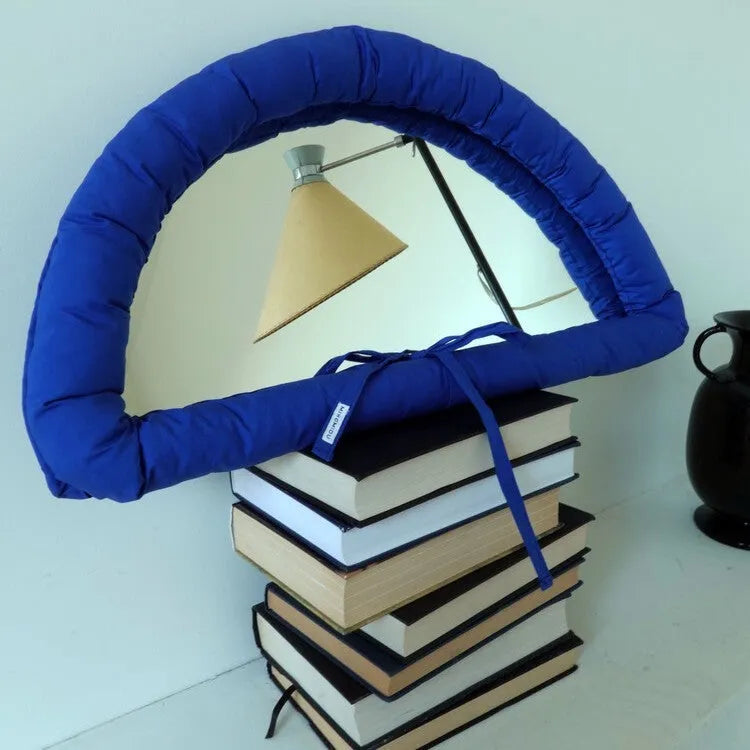 Rectangular hanging fabric mirror background panel with cotton-filled PVC construction