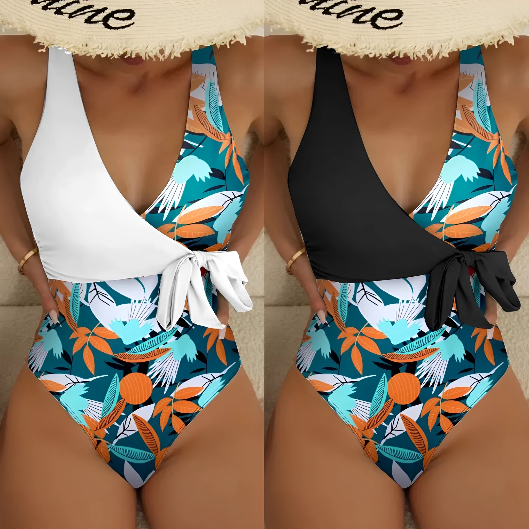 Women's high waist one-piece bikini in a printed pattern, made from quick-dry fabric.