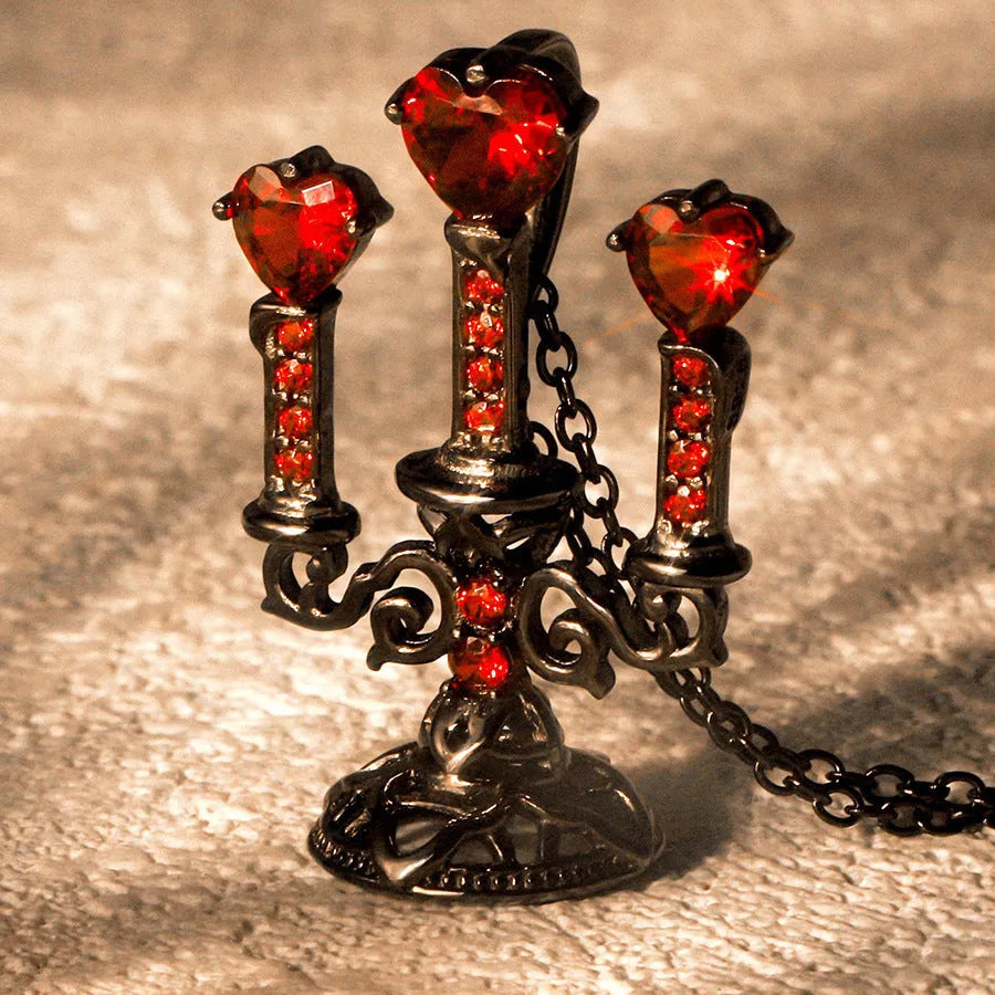 Retro Gothic zinc alloy clavicle chain with hollow candlestick pendant and cross chain in antique colour