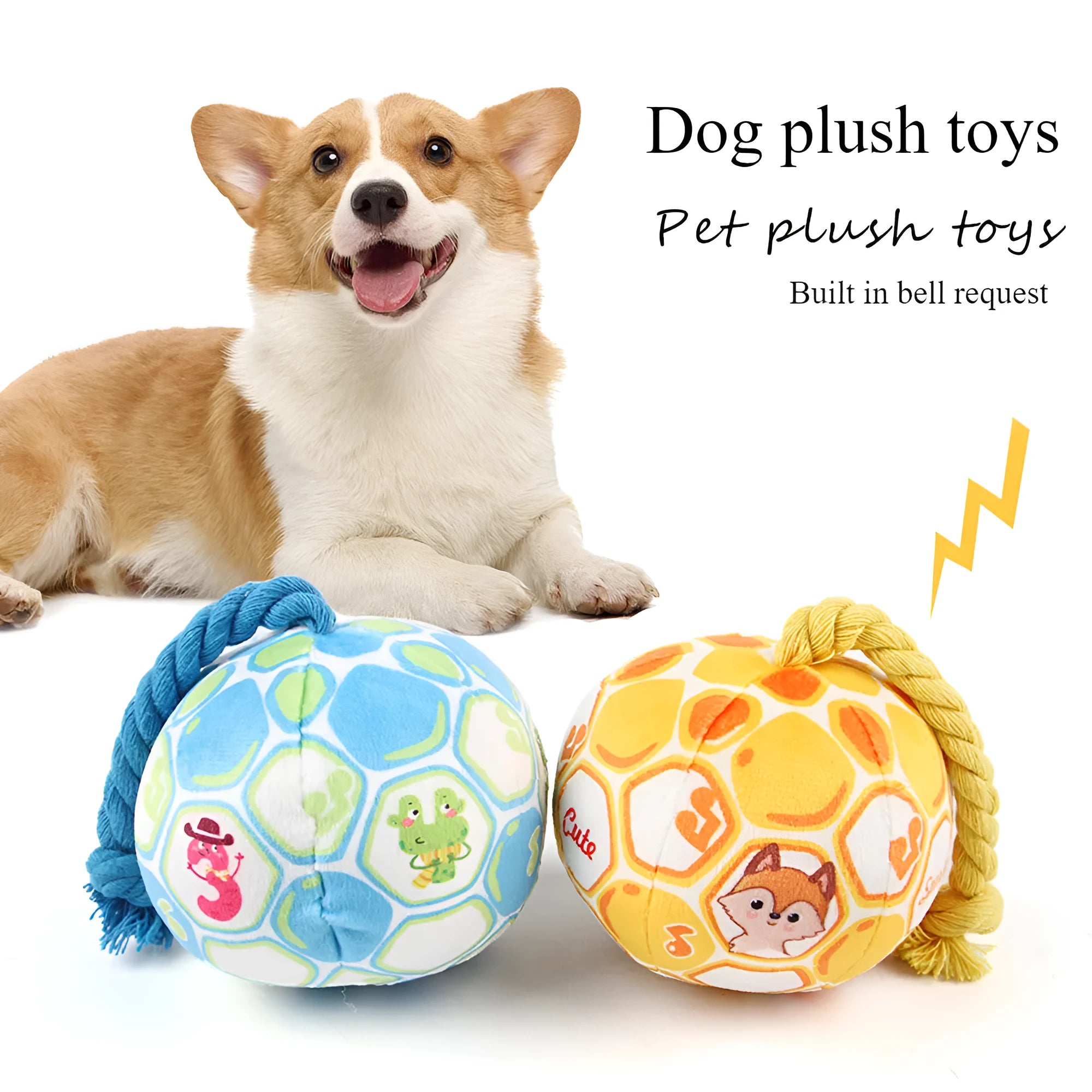 Elastic football design dog toy with cotton rope exterior and squeaker ball