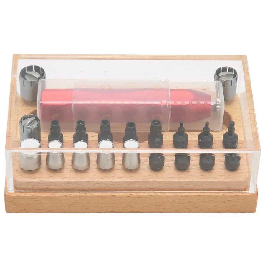 20-piece steel watch repair tool set for tube opening applications
