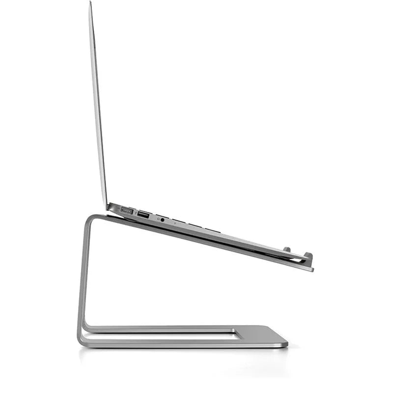 Aluminium alloy laptop stand in black colour on desktop