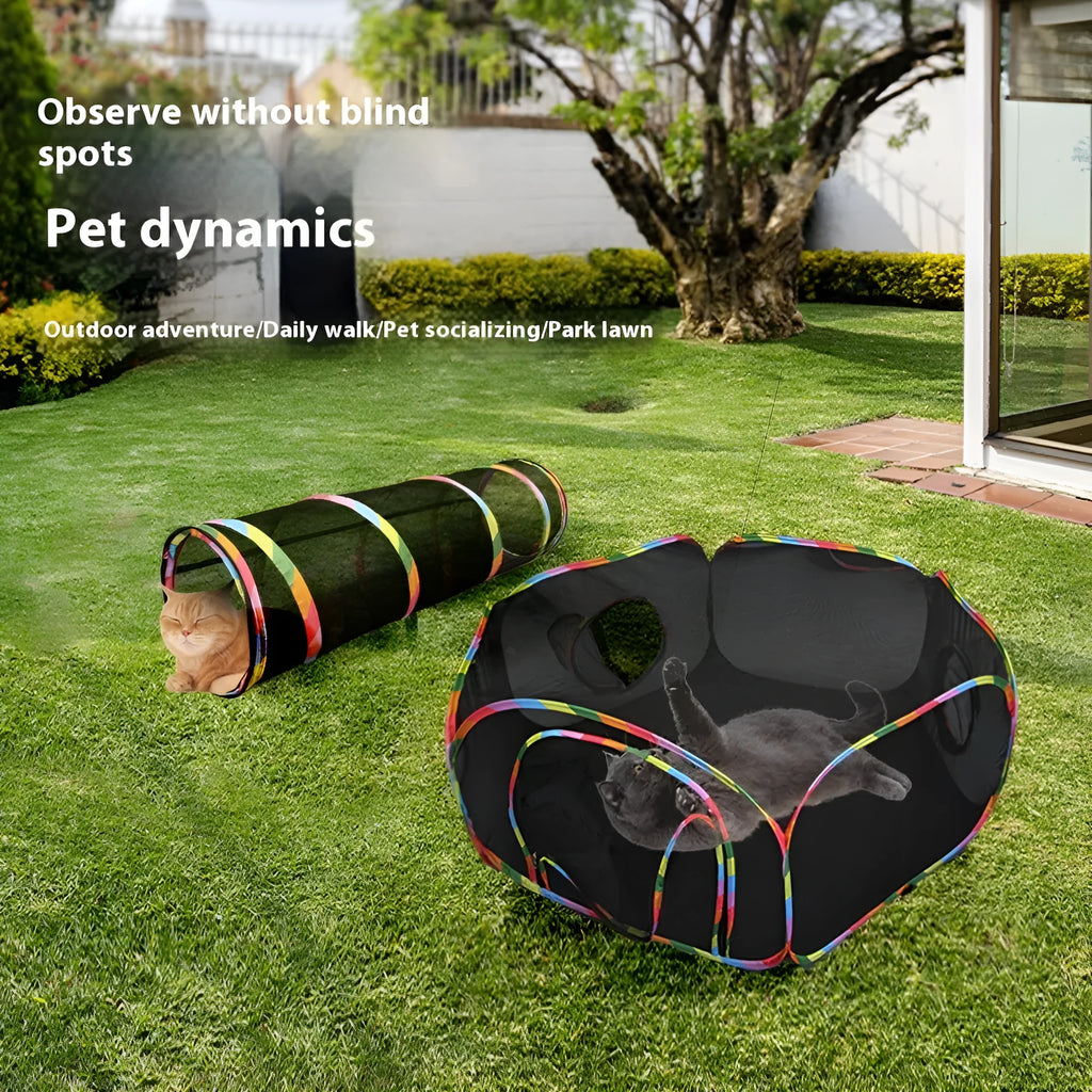 Foldable mesh cat cage with plush toy bed in multiple style configurations