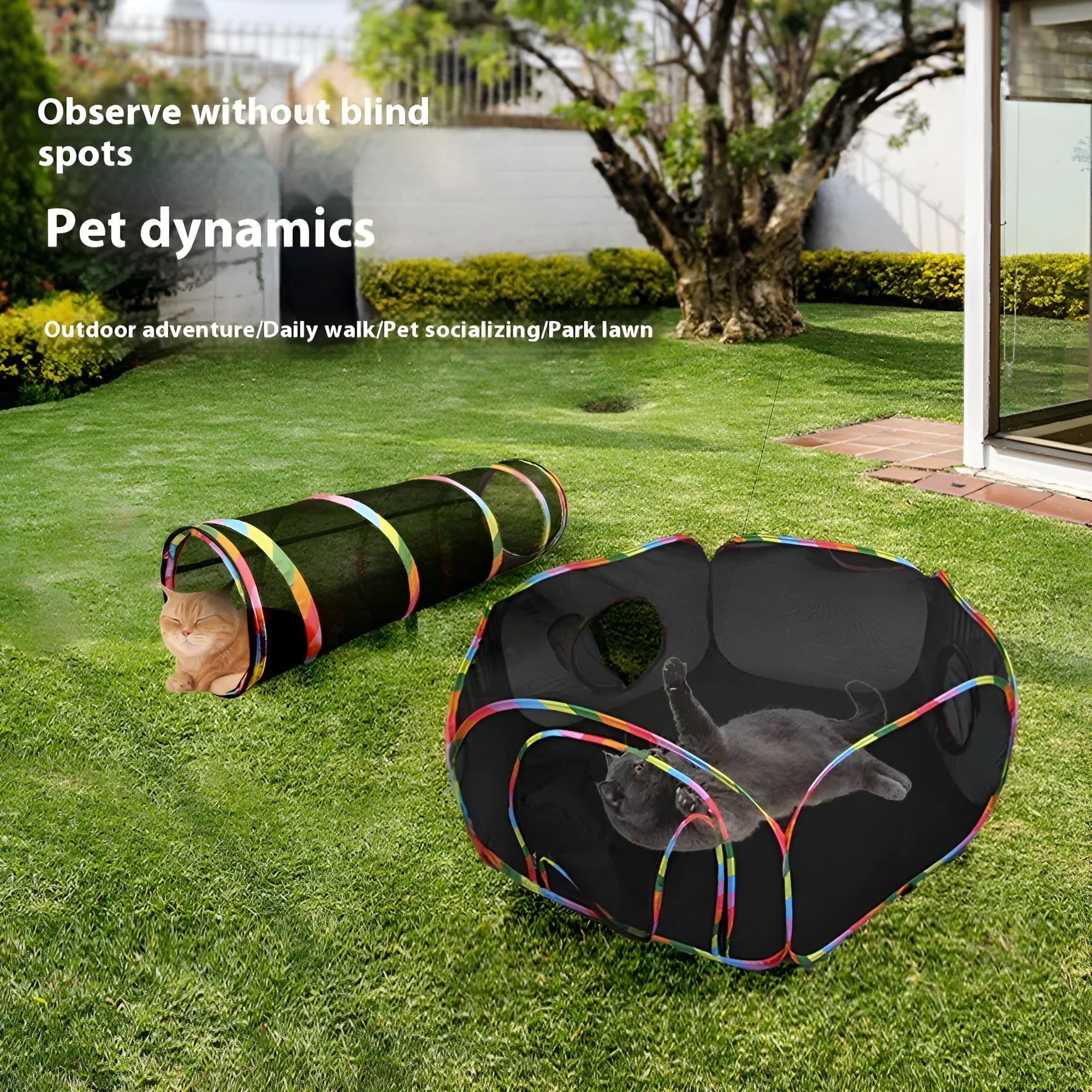 Foldable mesh cat cage with plush toy bed in multiple style configurations