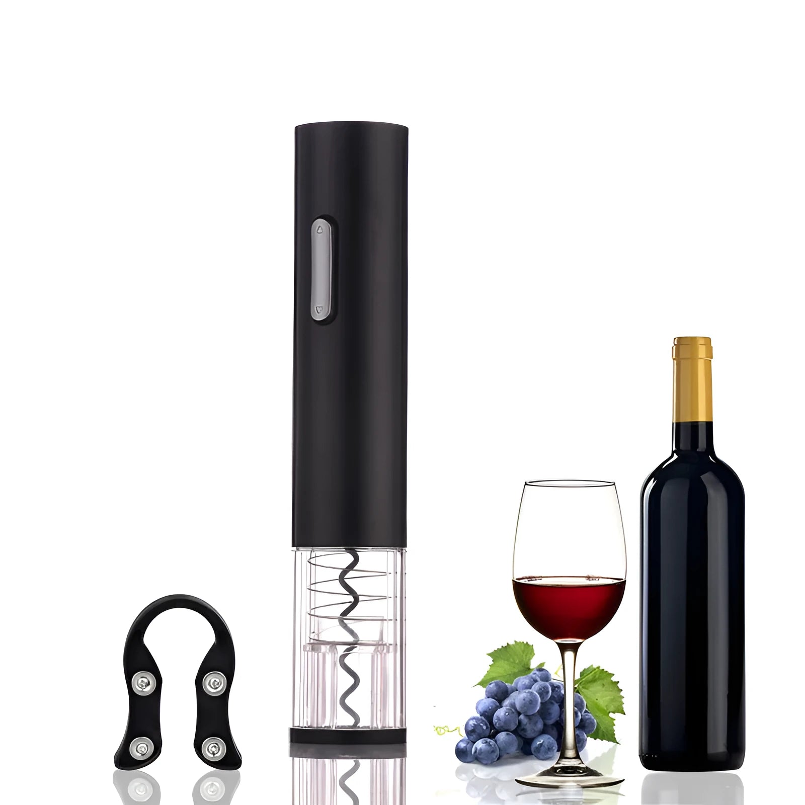 Automatic electric wine bottle opener with foil cutter in red, black, and white colour options.