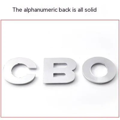 Zinc alloy 3D car bumper sticker showing raised metallic letter on black background