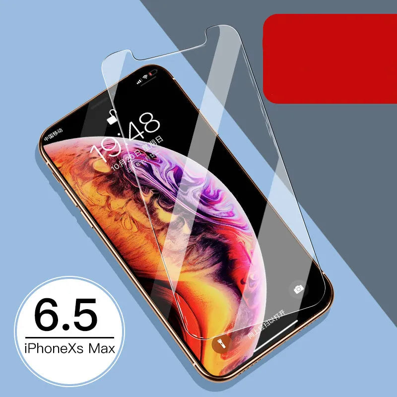 Apple iPhone tempered glass screen protector film for front and rear protection.