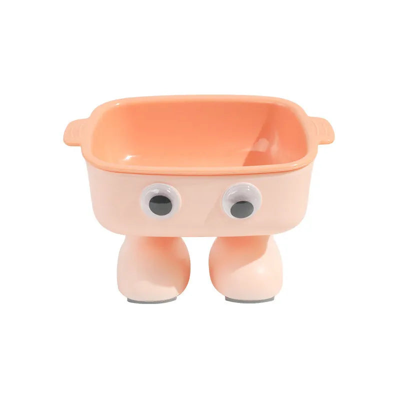 Green elevated cat bowl with cartoon robot design and 15° tilt angle