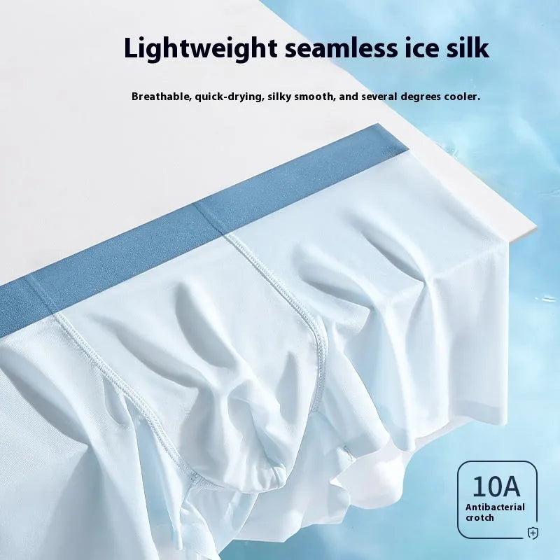 Men's graphene antibacterial seamless shorts in ice silk fabric, shown in light blue colour
