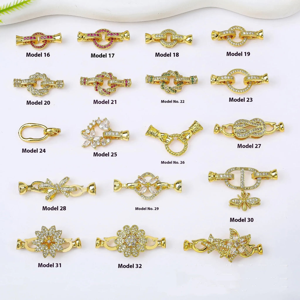 Small gold-coloured jewellery clasp with pearl detail for DIY necklace making