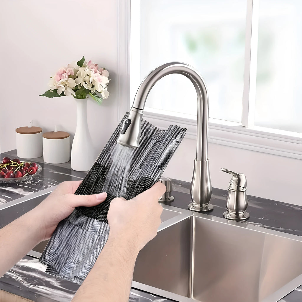 PVC non-slip sink mat in gradient bamboo colour on kitchen counter
