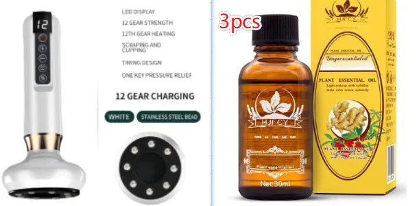 Green electric vacuum cupping massager with gua sha head on a white background.