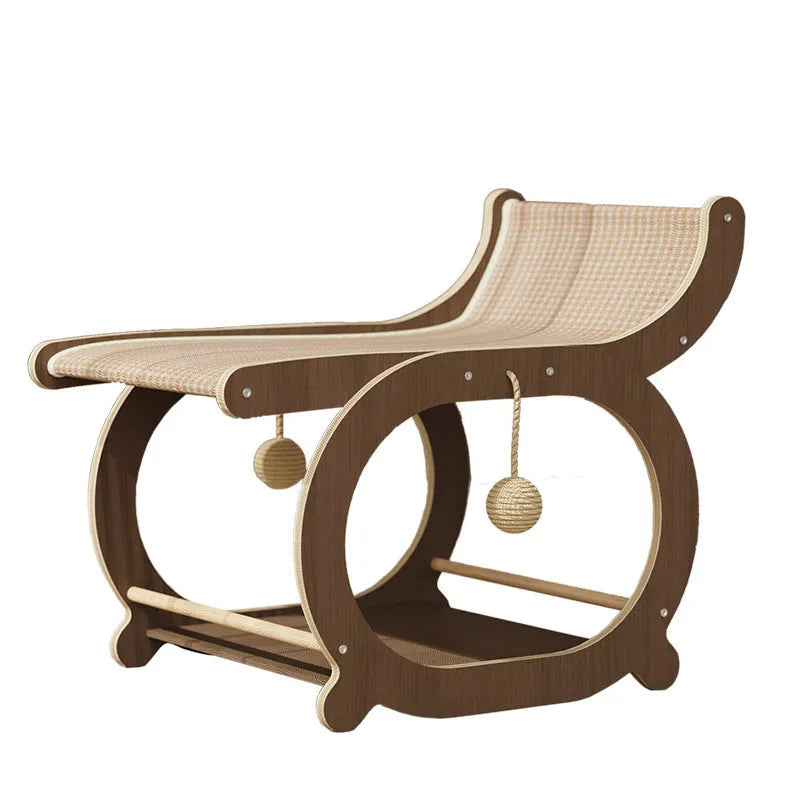 Solid wood sisal cat scratching mat bed in walnut colour with integrated lounger area
