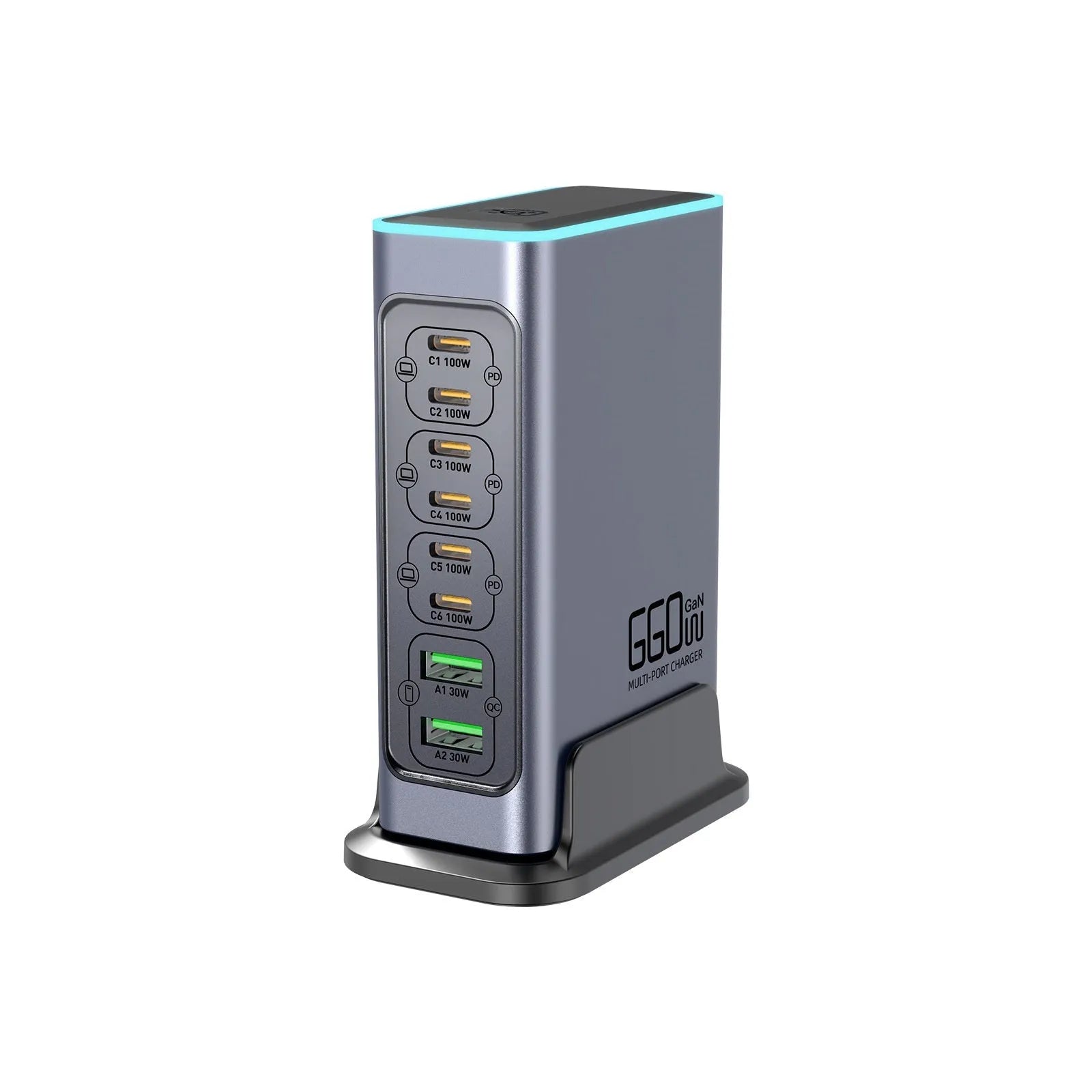 660W gallium nitride desktop charger with multiple Type-C ports and choice of regional plugs
