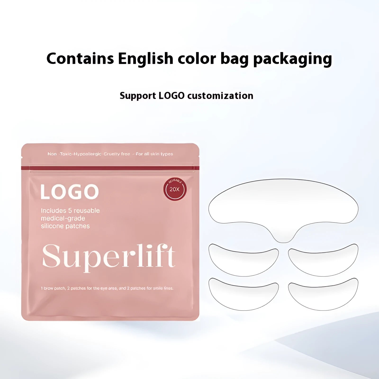 Silicone anti-wrinkle facial stickers 5-piece set for wrinkle removal and prevention