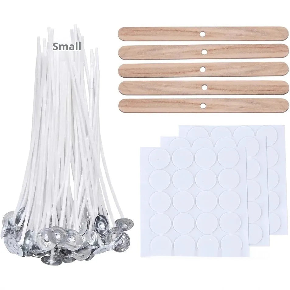 White cotton candle wicks in three lengths for DIY candle making projects