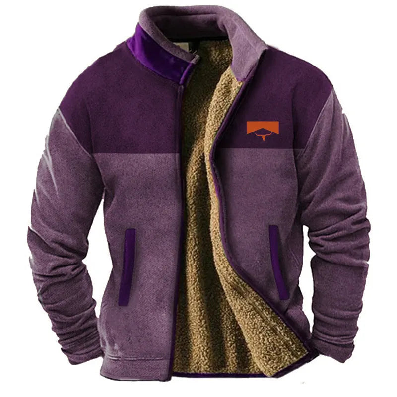Men's green polyester padded coat with regular fit and fleece lining on a hanger.