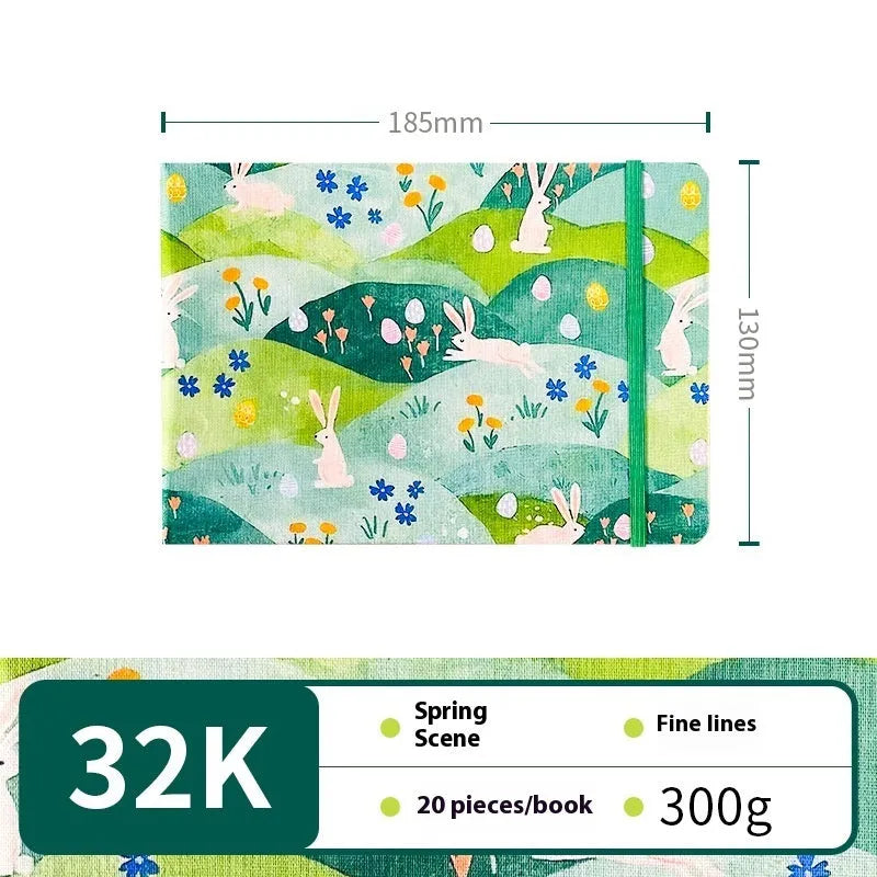 Feiluniao handmade fabric watercolour sketchbook with decorative cover, shown at 185mm length.
