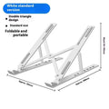 Folding aluminium laptop stand in silver finish showing cooling design for 16-18 inch notebooks