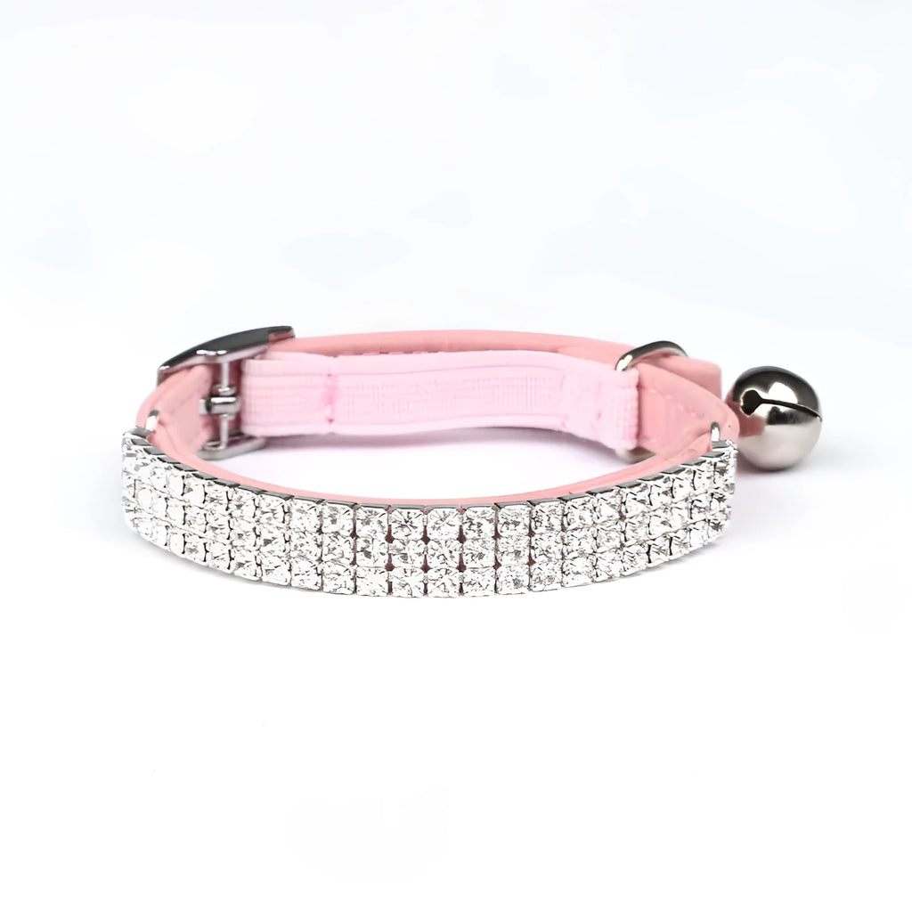 Velvet cat collar with rhinestone decoration in five colour options, adjustable 20-30 cm length