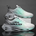 Men's platform sneakers with mesh upper in black green, gray green, and gray orange colours