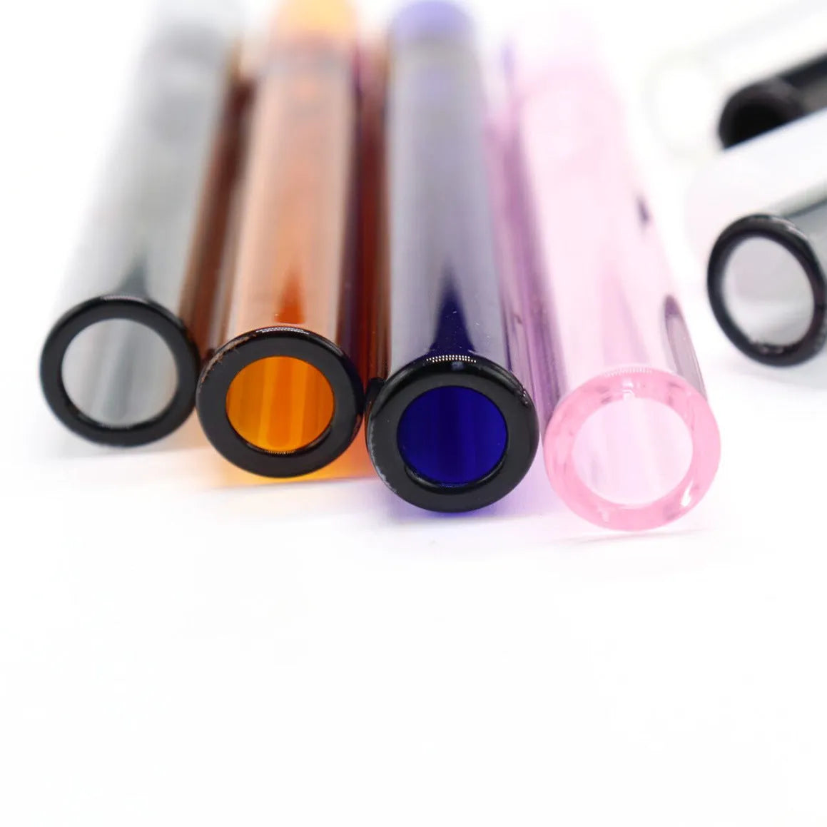 Transparent and pink colour mixing straight glass telescopic smoke pipe suction nozzle.