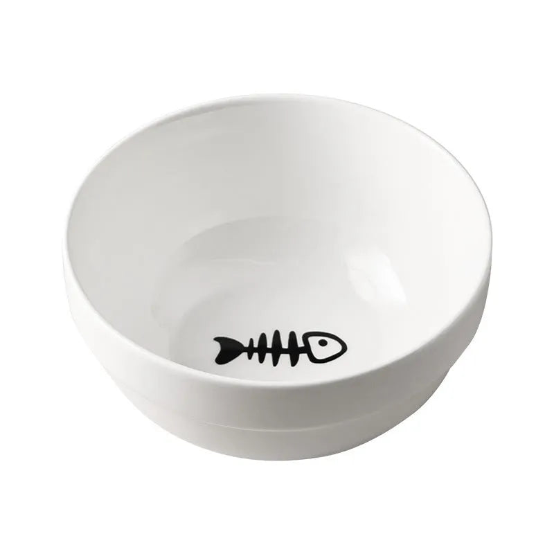 White ceramic cat bowl with cat paw design in black iron frame
