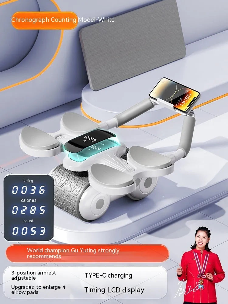 White belly rolling fitness equipment with LED timing counting screen