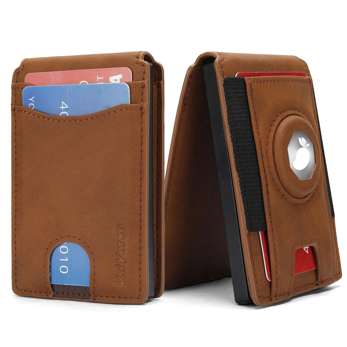 Men's slim card holder in microfiber with synthetic leather lining in black, dark brown, or light brown