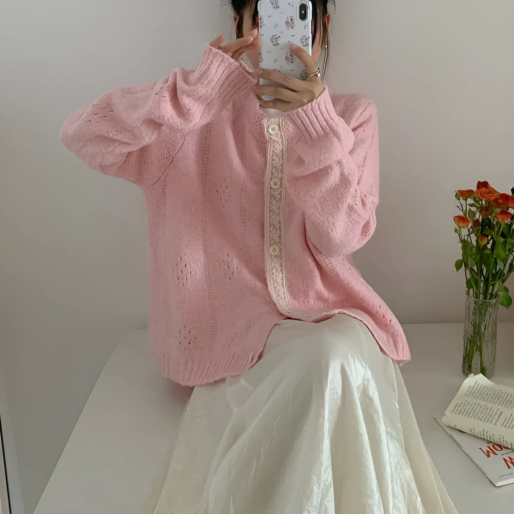 Korean artistic retro style sweater coat in viscose fibre fabric, loose-fitting cardigan design