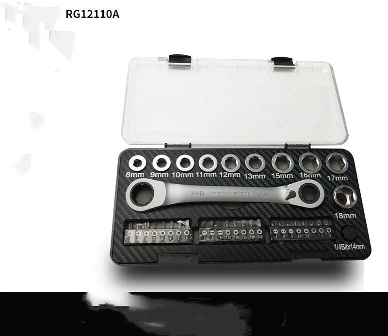 Dual-purpose ratchet wrench and screwdriver tool set with sockets and batch heads