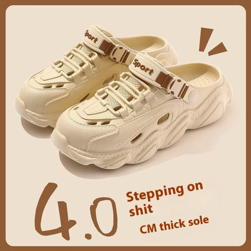 Men's khaki outdoor summer slippers with hollow out design and EVA sole