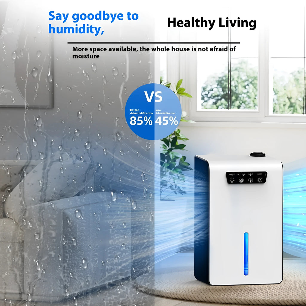 Milky white compact household dehumidifier for small rooms and bedrooms.