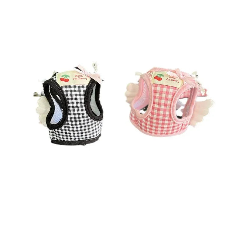 Cotton dog harness set for small dogs in pink colour with chest and back sections