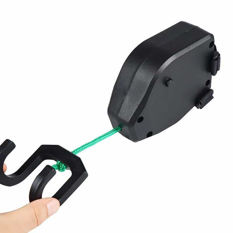 Black plastic bicycle trailer rope with buckle for connecting trailers to bicycles