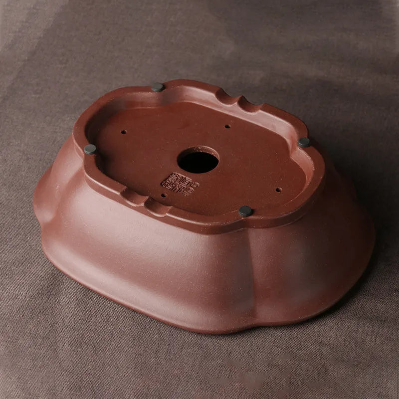 Handmade purple clay bonsai basin with classical Chinese design and 25cm length dimensions