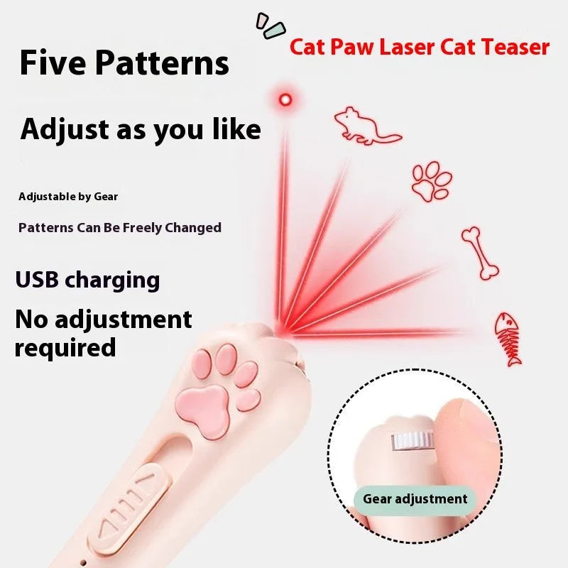 Cat pen light charging toy in pink, cream white, and sky blue colour options