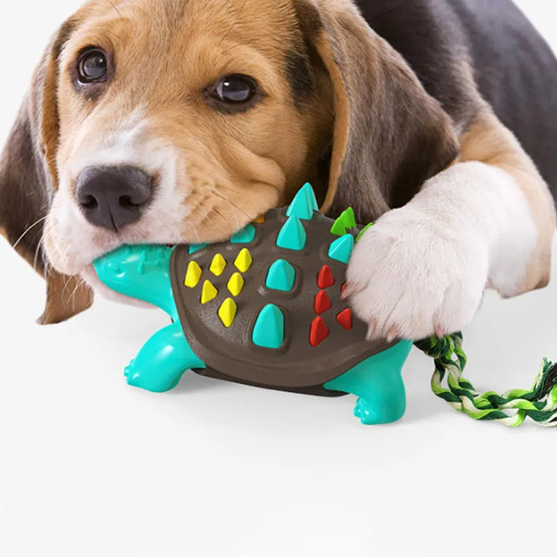 Natural rubber dog toothbrush chew toy with mint flavour for dental care and interactive play