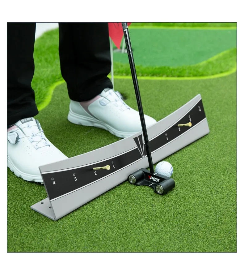 Golf putter trajectory balance simulator with adjustable push rod balancer on PVC frame
