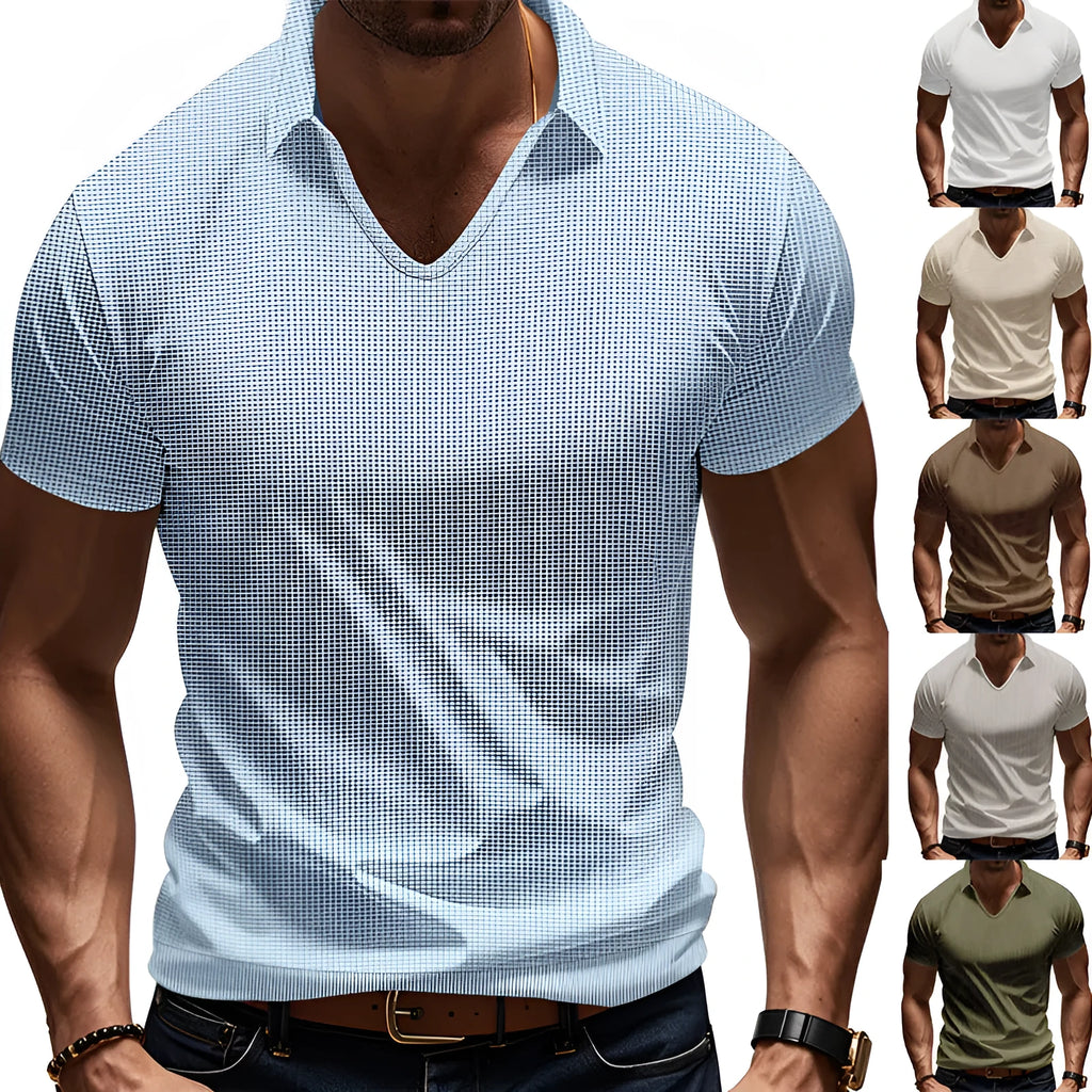 Men's loose fit V-neck short sleeve t-shirt in light grey cotton blend fabric