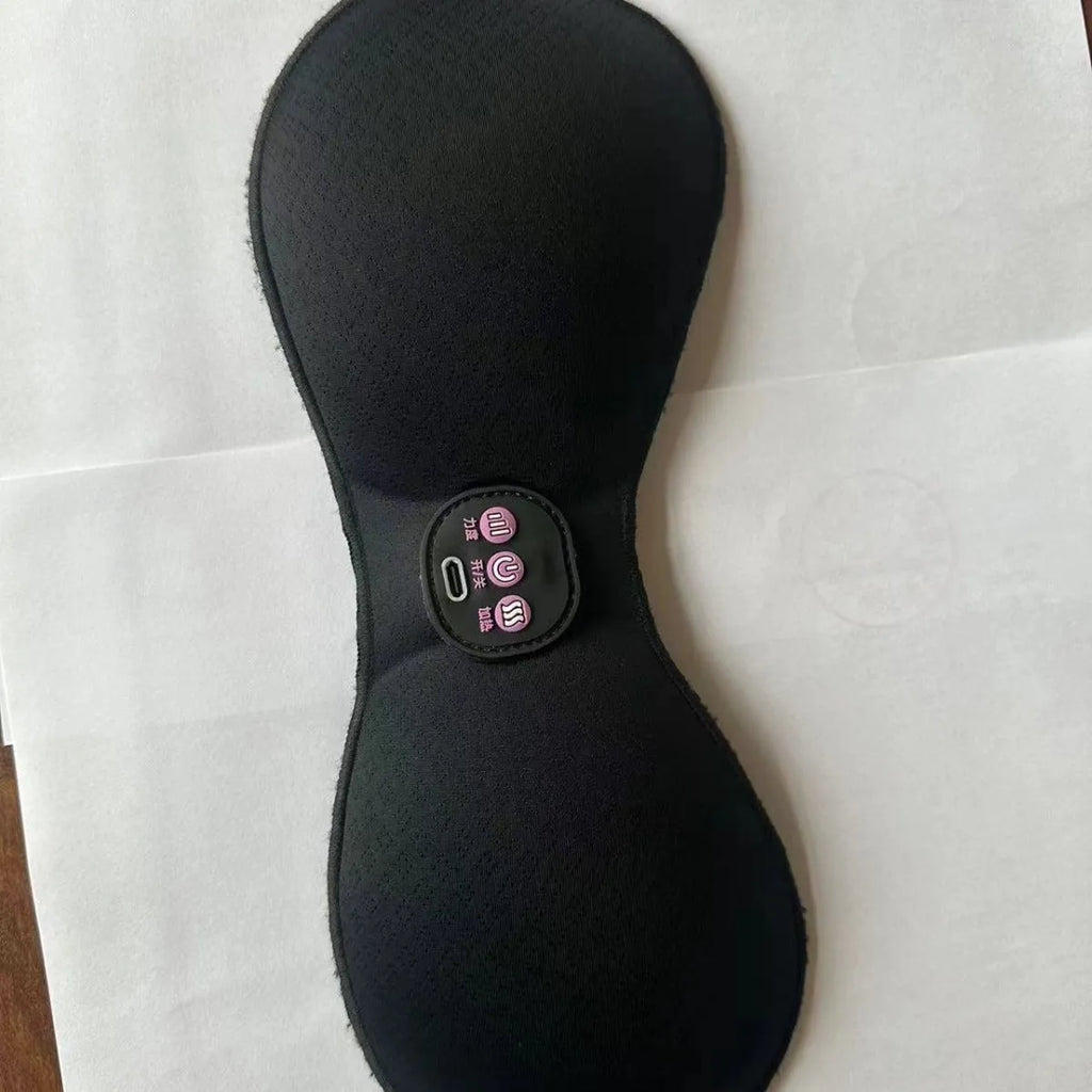 Black electric massage bra inner cushion with adhesive chest stickers and three-key control