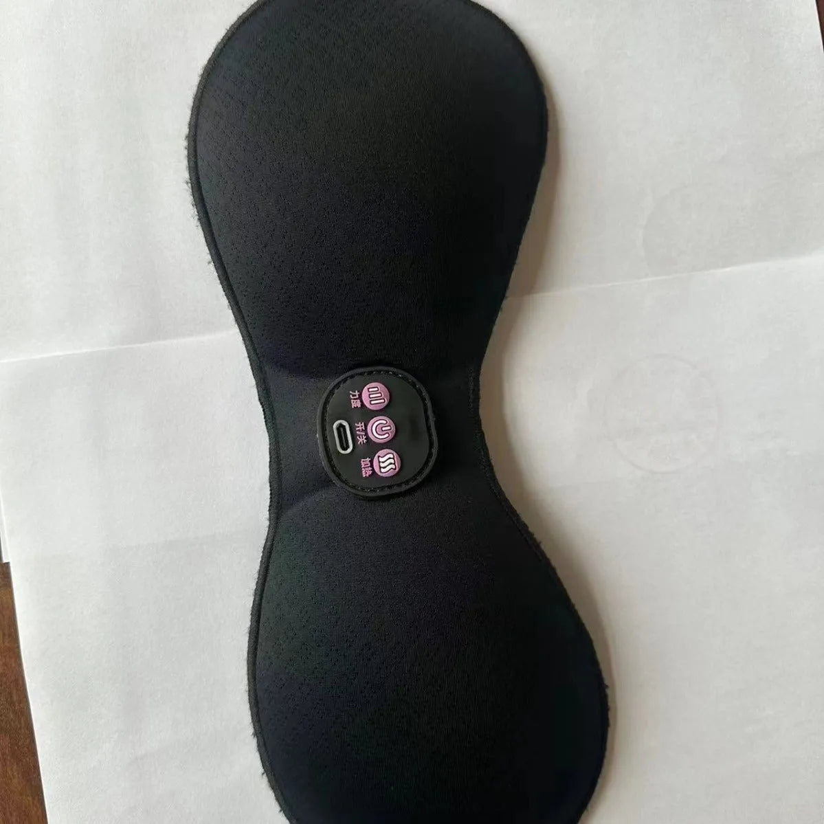 Black electric massage bra inner cushion with adhesive chest stickers and three-key control