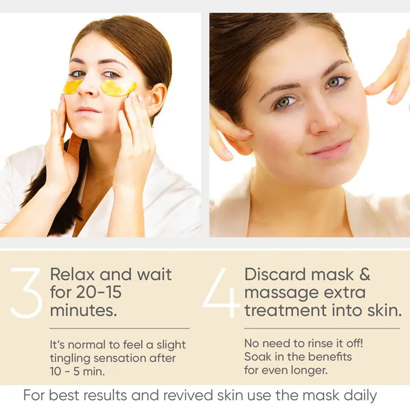 24K gold under eye mask patches in thin sheet format, 20 pairs, for eye bags and wrinkles