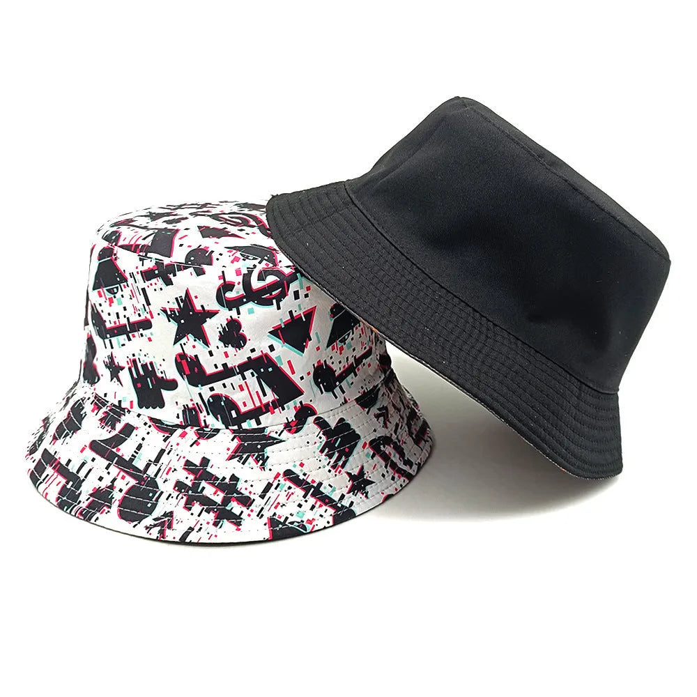Musical note pattern printed bucket hat with dome crown in polyester fabric for sun protection