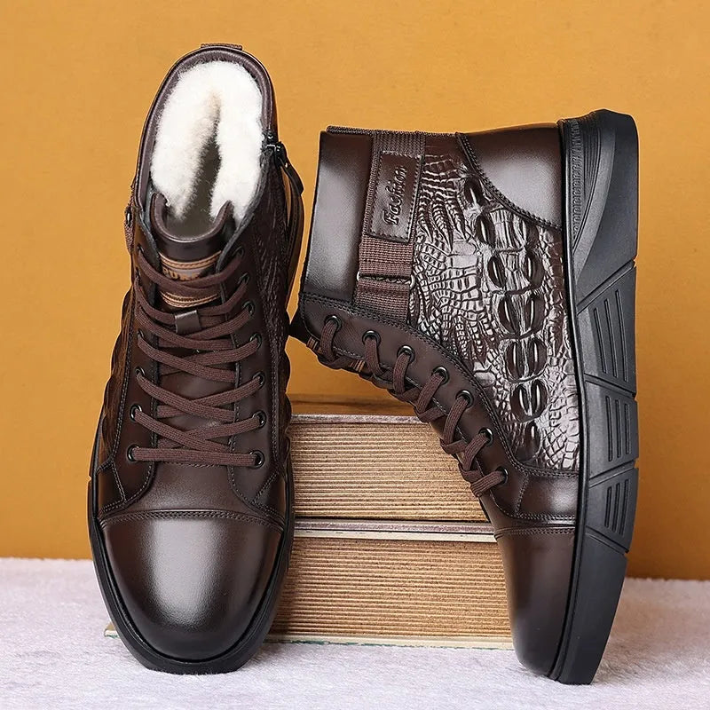 Women's black velvet fur-lined leather snow boots with rubber soles and front lace-up closure