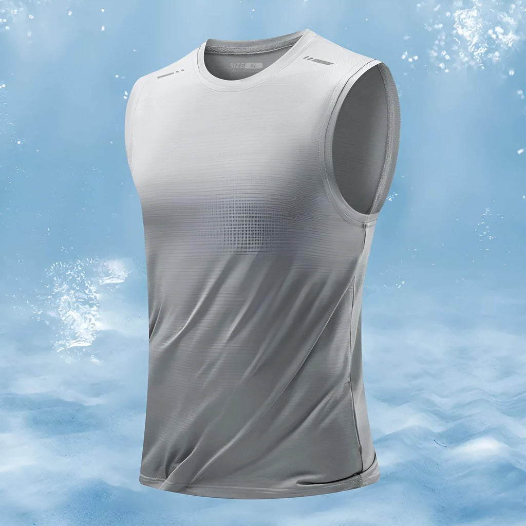 Men's loose sleeveless waistcoat in a solid colour, showcasing straight hem and casual fit.